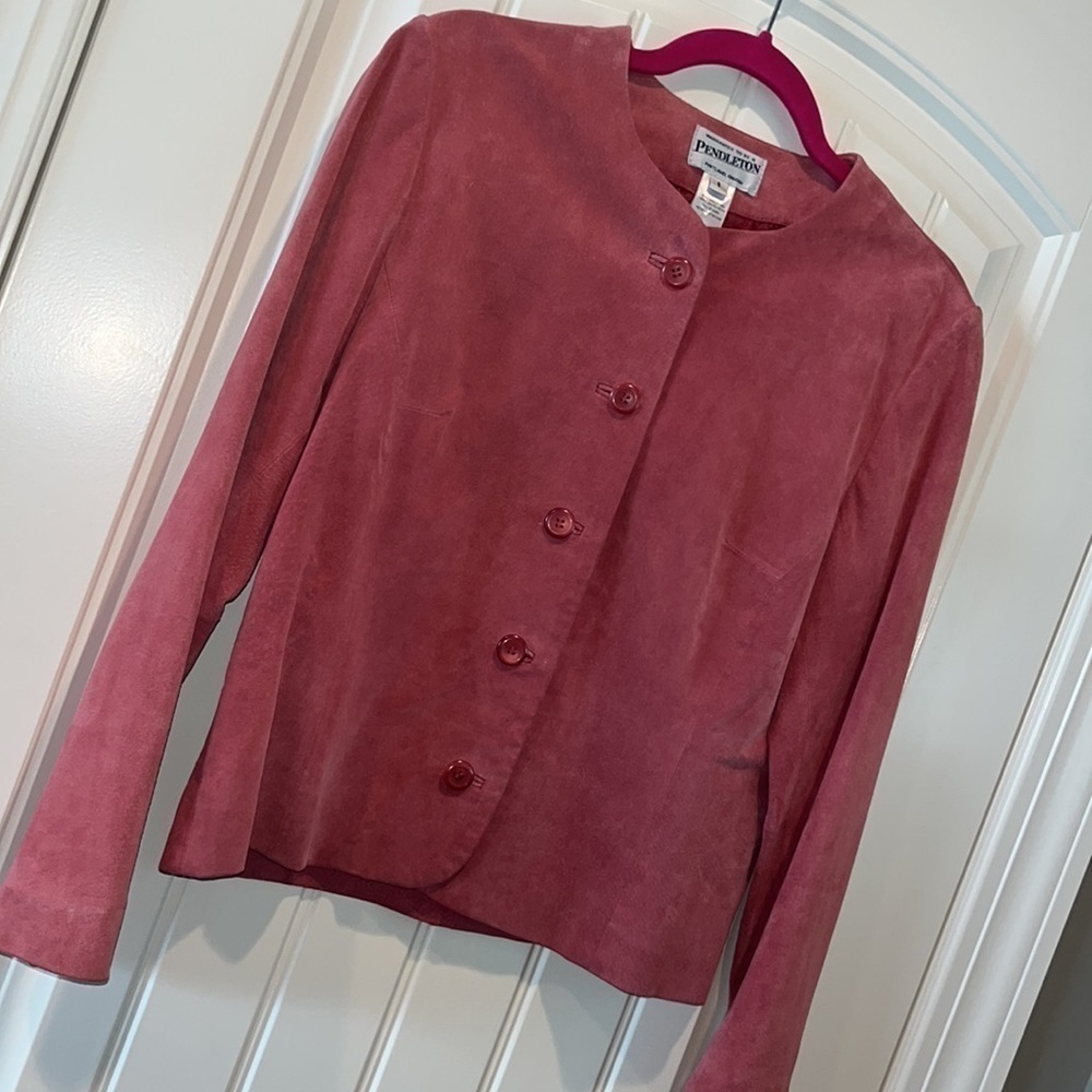 Leather Pendleton pink mauve button blazer jacket size S vintage cottagecore - Picture 12 of 13